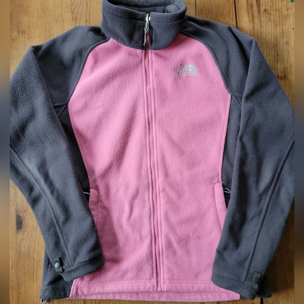 The North Face Jacket Womens Medium Pink Dark Grey Fleece Full Zip Outerwear
